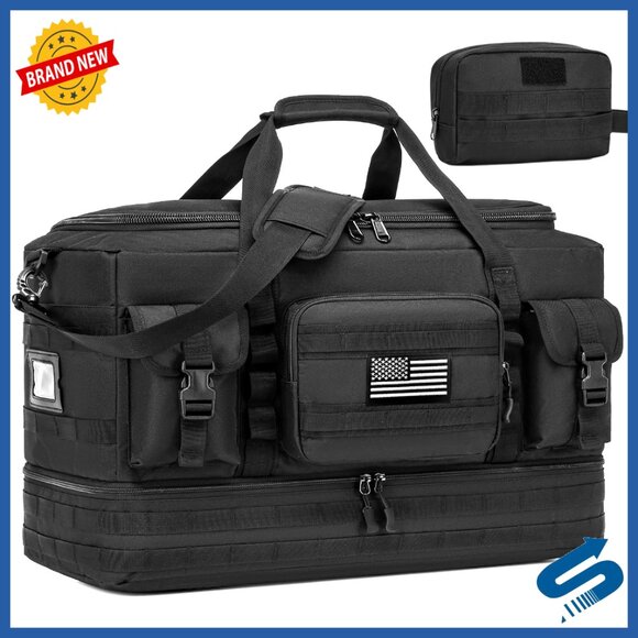 Large Tactical Duffle Bag with Shoe Compartment and Toiletry Bag for Travel and